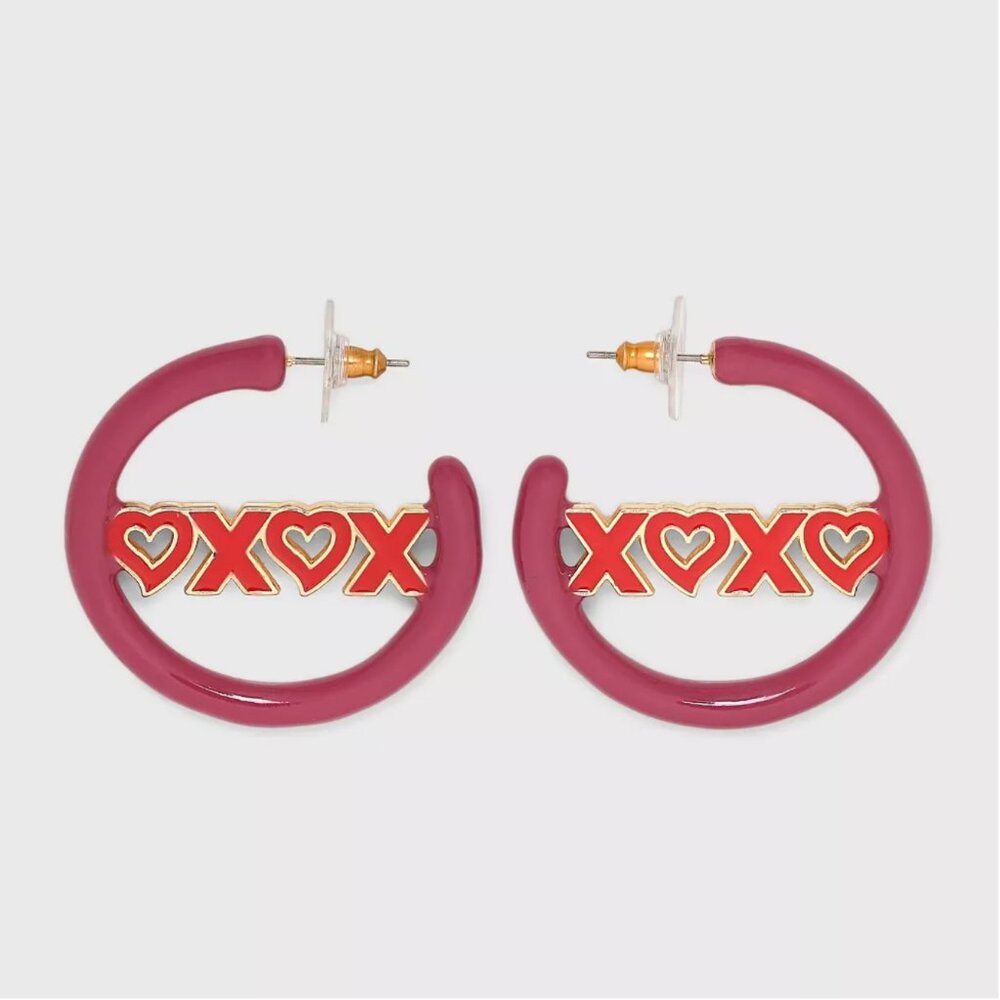 NWT SUGARFIX by BaubleBar Hugs and Kisses Hoop Earrings Valentines Day XOXO Pink